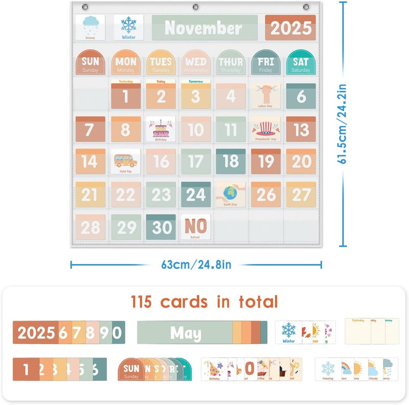 Jenlan Large Calendar Pocket Chart, Calendar Learning Classroom Calendar Pocket Chart with 115 Cards for Classroom Calendar and Weather Pocket Chart for Home Kindergarten Learning(White) - Image 2